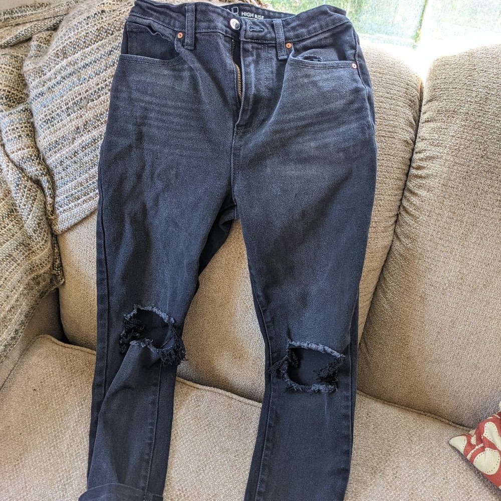 Black Straight Leg Jeans, High-waisted